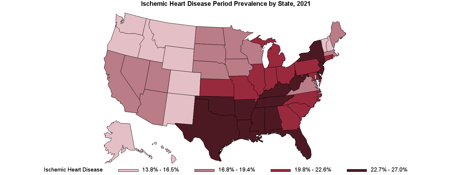 Chart for Ischemic Heart Disease Period Prevalence by State, 2021